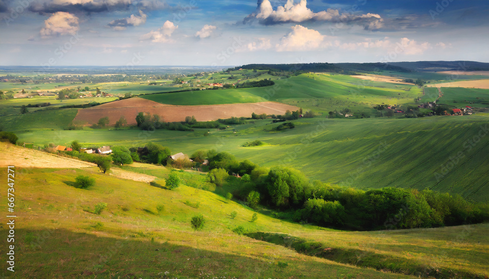 splendid summer landscape of a rolling countryside on a sunny day