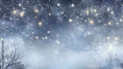 Snowy backdrop, Christmas blue background, snowy winter, winter holiday background, snowdrifts, snow-covered blur forest, cold winter time, christmas snowy, Web banner. © elina