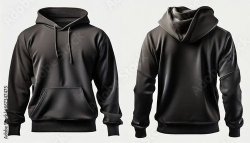 set of black front and back view tee hoodie hoody sweatshirt on transparent background cutout png file mockup template for artwork graphic design