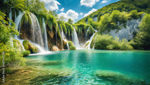 waterfalls with clear water in plitvice national park croatia