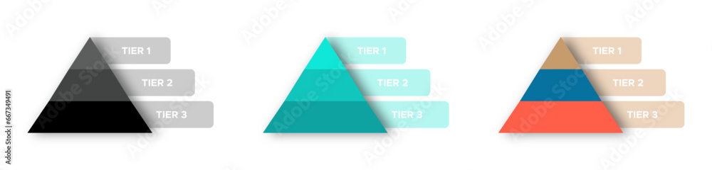 Trendy three level pyramid vector icons set - obrazy, fototapety, plakaty 