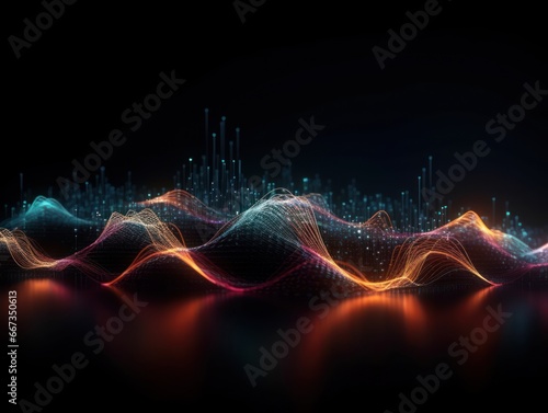 Colorful wave stripes pattern on black background © Denis Darcraft