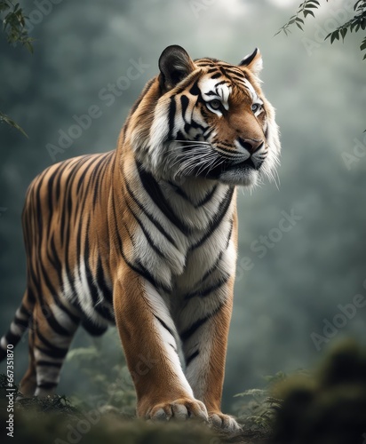 tiger wallpaper  in the style of graphite realism  mist  realistic   wimmelbilder  ivory  dynamic pose