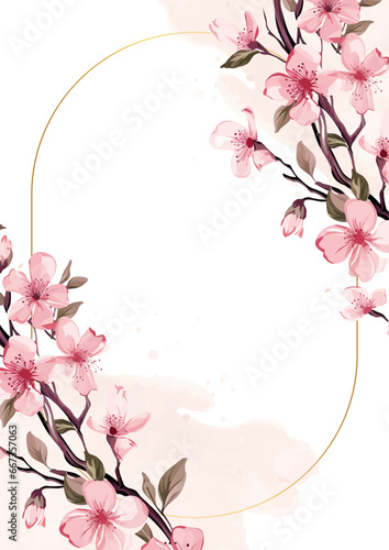 Pink and white elegant watercolor background with flora and flower