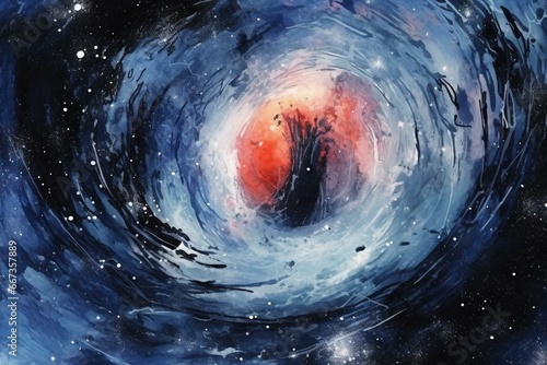 Illustration depicting a dark hole in outer space created with watercolor. Generative AI