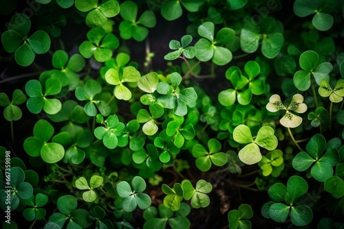 Cheerful March 17 foliage with clover leaves. Generative AI photo