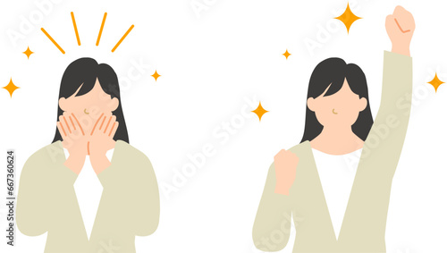 喜ぶポーズのスーツの女性のイラスト