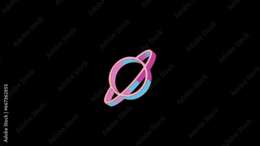 Bright planet ringed icon is jumping merrily. Retro style. Alpha channel black. Looped from frame 120 to 240, Alpha BW at the end Bright planet ringed icon is jumping merrily. Retro style. Alpha channel black. Looped from frame 120 to 240, Alpha BW at the end