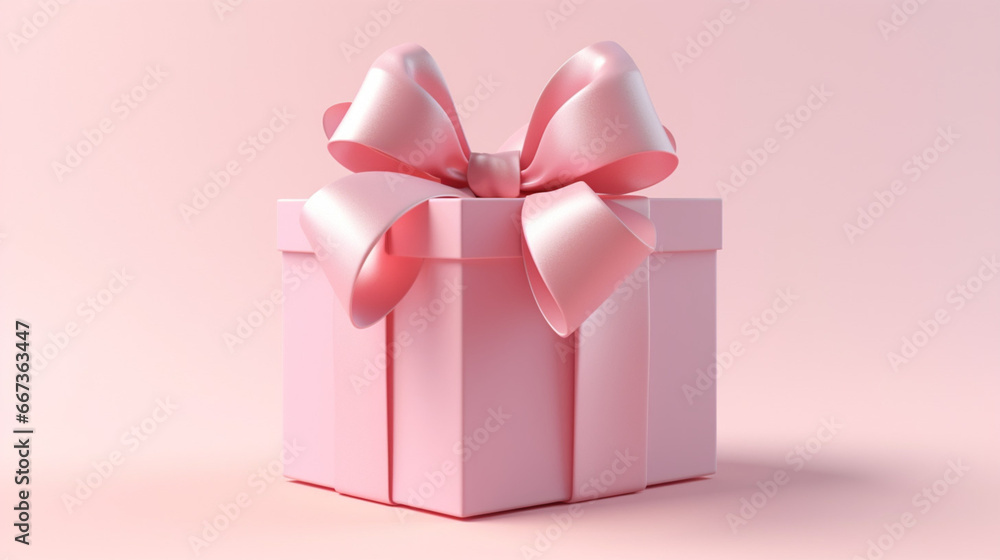 Obraz premium Gift box with pink bow on a pink background