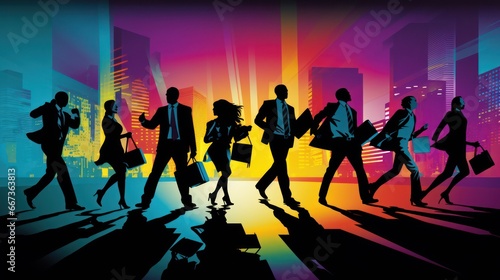 Illustration of Office Workers Happily Working