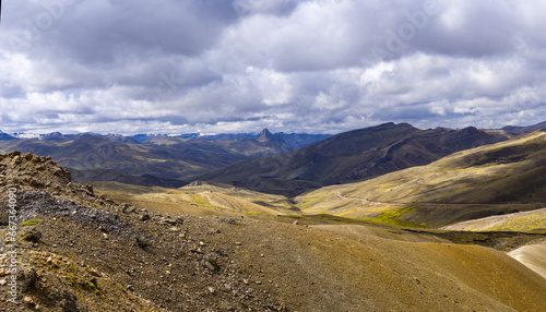View of the cold Andes of Peru, with a sky full of clouds contemplating the wild and cold panorama of the Peruvian mountains