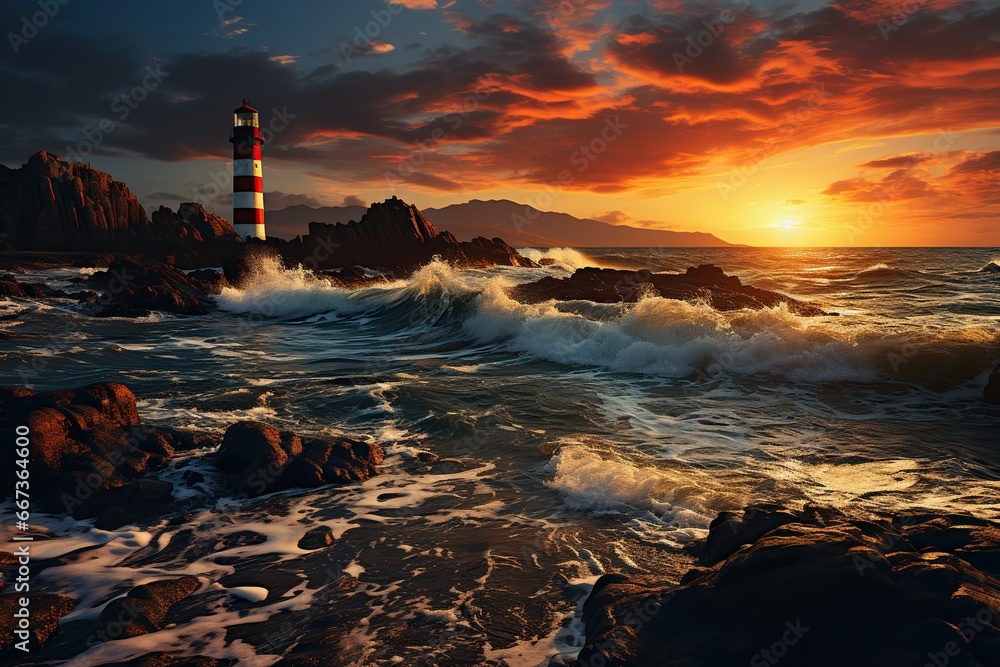 lighthouse on a promontory at sunset lighthouse on a promontory at sunset