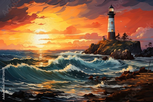 lighthouse on a promontory at sunset