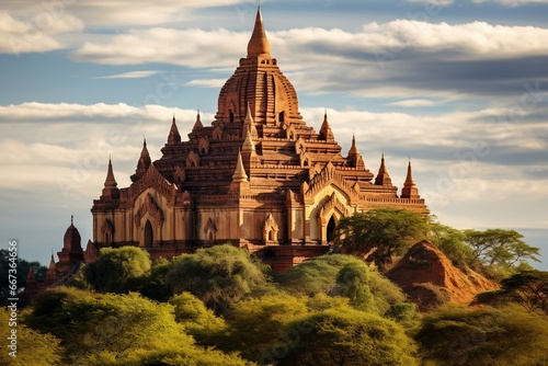 Magnificent temple complex in Bagan showcasing wonders of the world. Generative AI