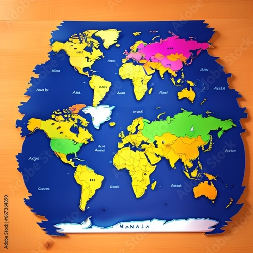 Mapa do mundo. Azul e amarelo