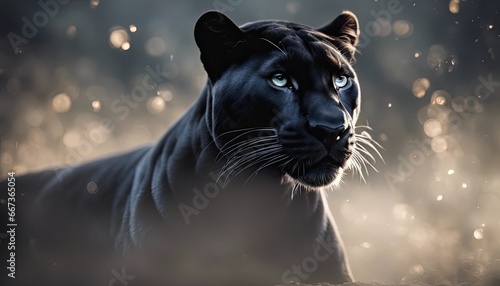 black panther  dynamic pose  mist  ivory