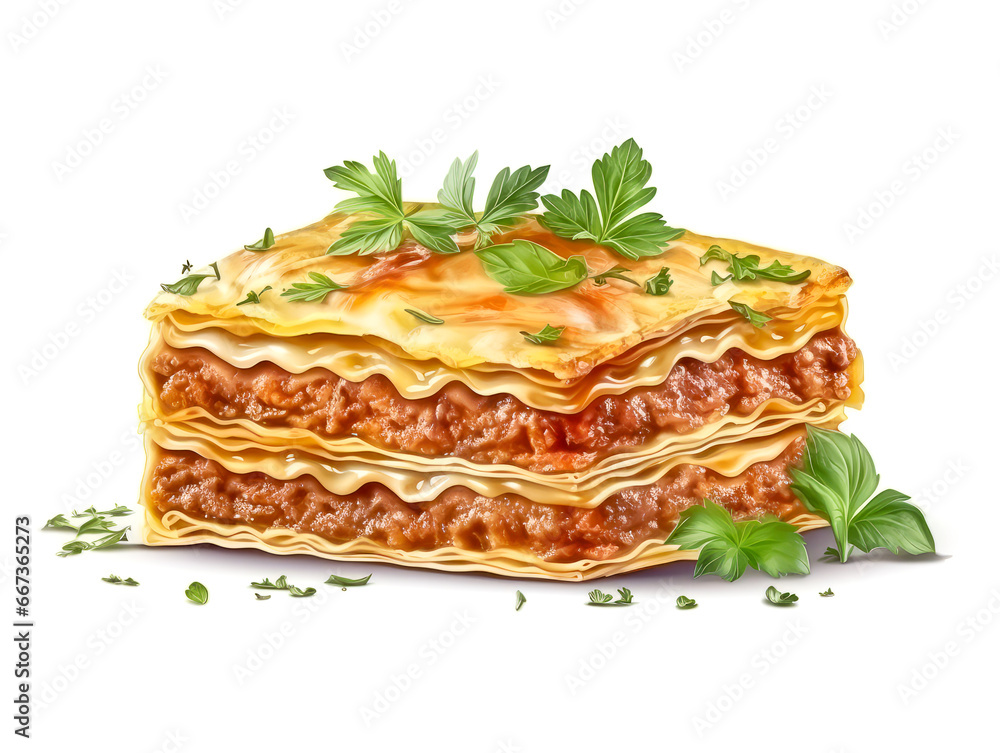 Lasagna isolated on white background.