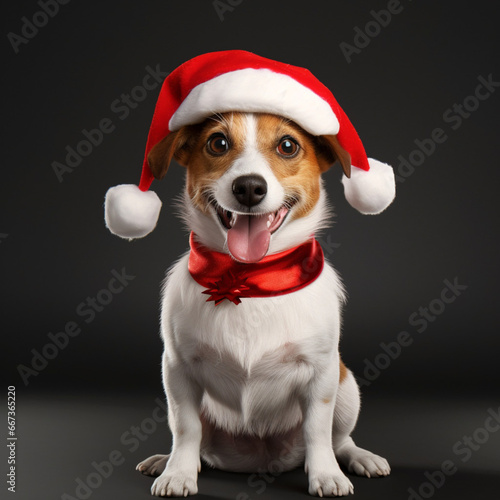 Adorable Jack Russell Terrier, dressed as Santa Claus © Peludis