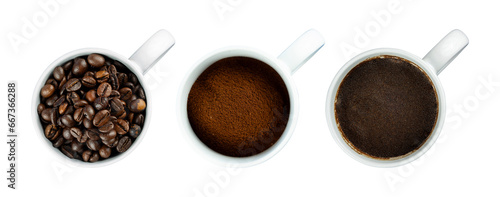 set of mug with roasted coffee bean isolated