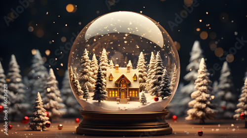 Christmas decorations in a magical snow globe,