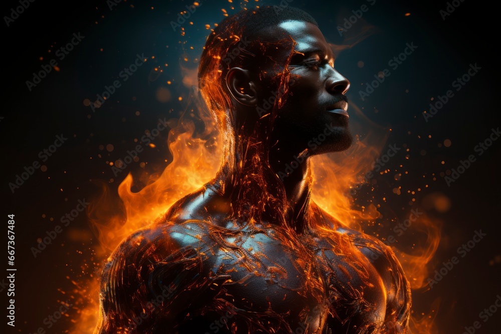 Man burning in colourful fire. Man burning in colourful fire.