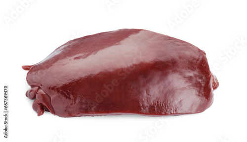 Piece of raw beef liver isolated on white