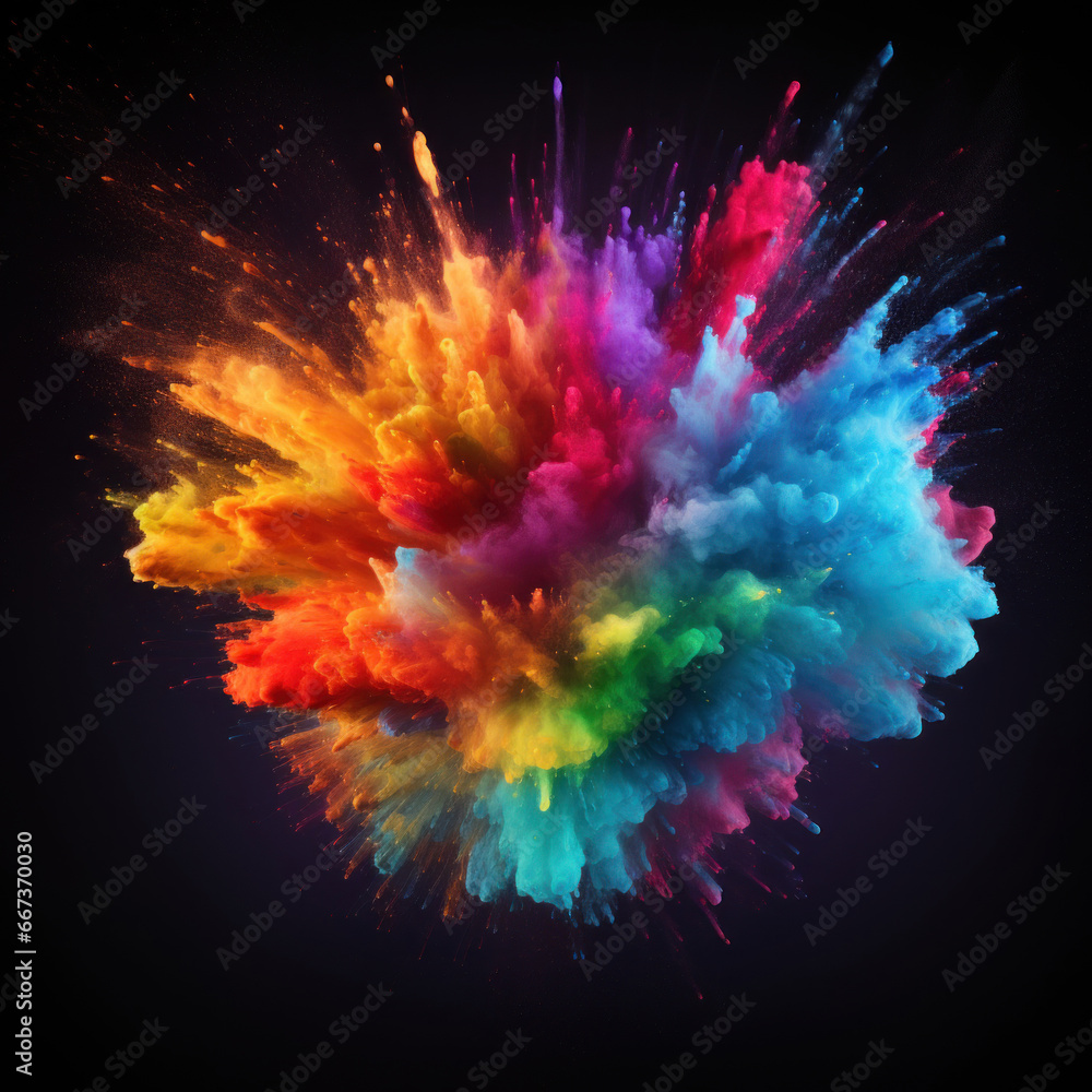 Multicolored explosion of holi paint powder on black background Multicolored explosion of holi paint powder on black background