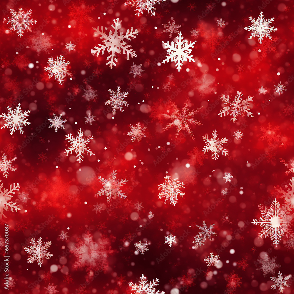 snowflakes, bokeh, pattern, red background, repeatable seamless pattern