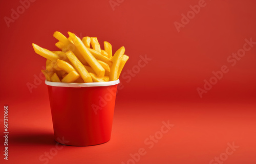 French fries on an empty red background