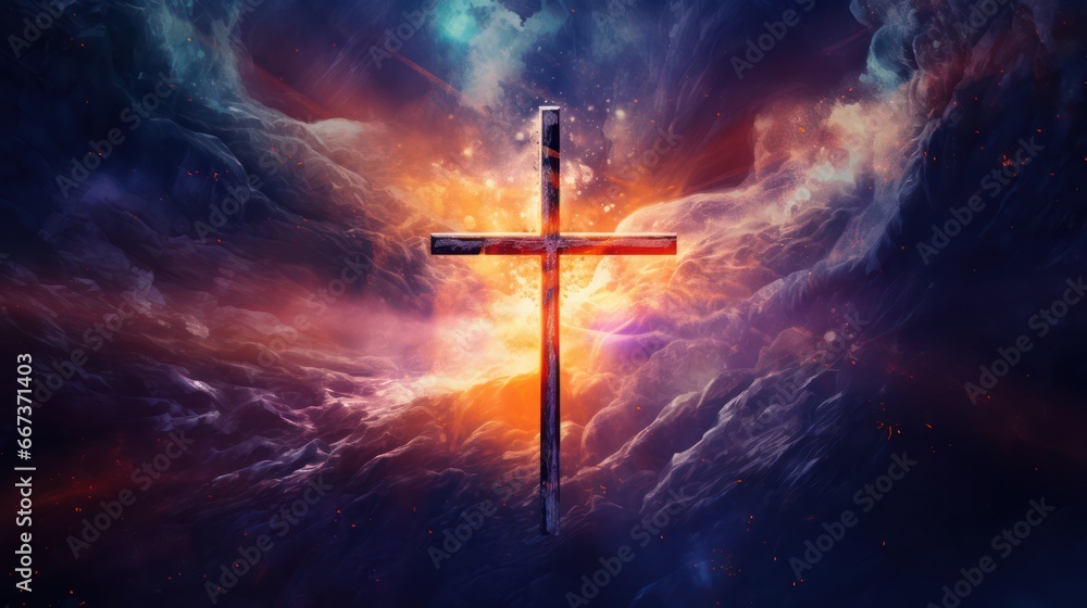 illustration of Cross with Epic Background and colors