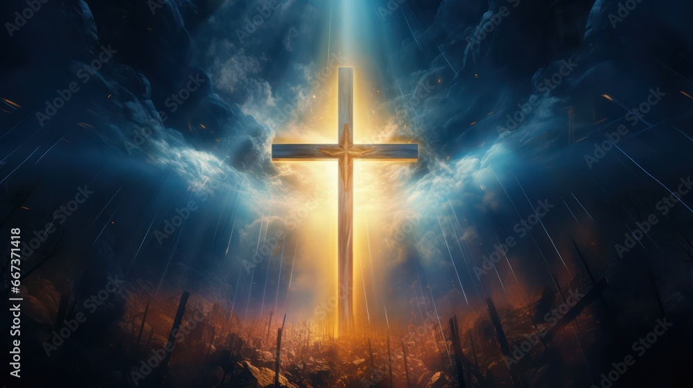 illustration of Cross with Epic Background and colors