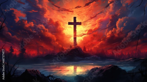 illustration of Cross with Epic Background and colors