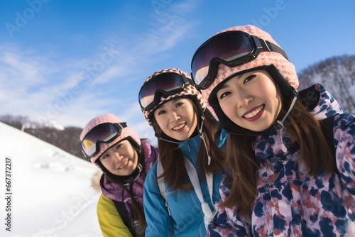雪山で自撮りをする女性
