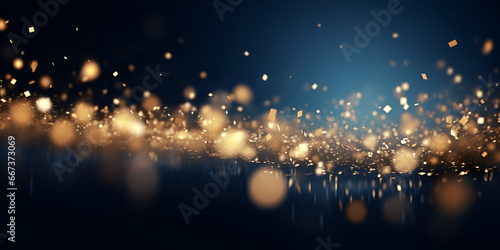  Festive Magic Gold Flying Glitter On Dark Blue Background For Cards Or Wallpapers Created With Artificial Intelligence. AI Generative