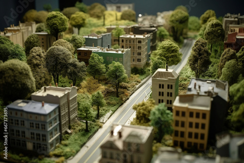 Green city diorama with buildings and trees generative ai