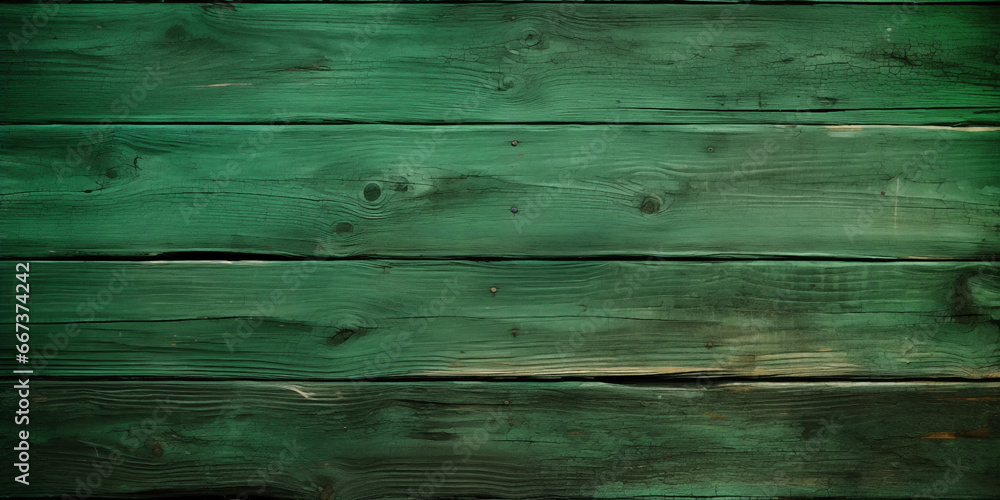 Textura de unos tablones de madera pintados de color verde, desgastados - obrazy, fototapety, plakaty 