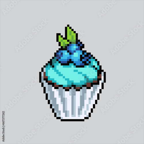 Pixel art illustration cupcake. Pixelated Party cup cake. Birthday Party cupcake pixelated for the pixel art game and icon for website and video game. old school retro.