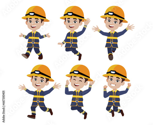 Set of fireman with different poses