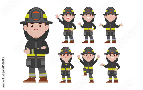 Set of fireman with different poses