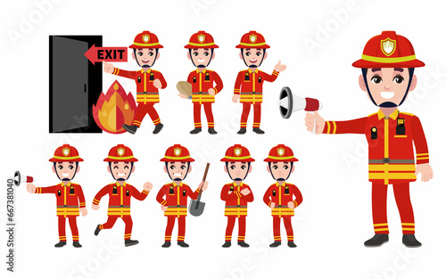 Set of fireman with different poses © Rafy Fane