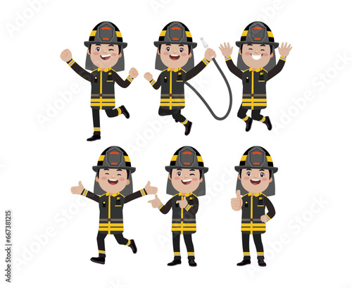 Set of fireman with different poses