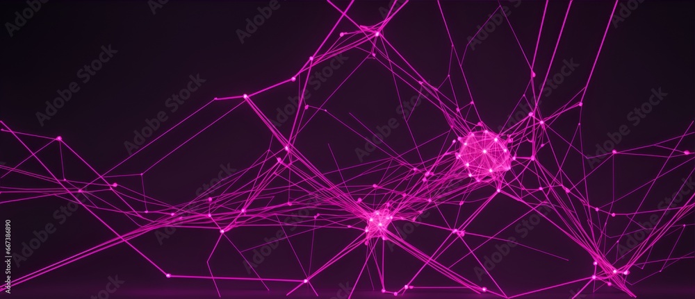 Pink glowing straight lines and nodes representing neural networks connections in plain black background. from Generative AI