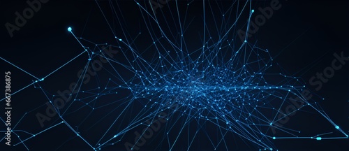 Blue glowing lines and nodes representing neural networks connections in plain black background from Generative AI