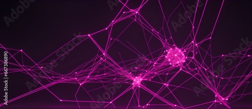 Pink glowing straight lines and nodes representing neural networks connections in plain black background. from Generative AI