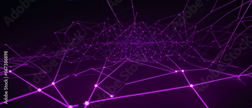 Purple glowing lines and nodes representing neural networks connections in plain black background from Generative AI © sevenSkies