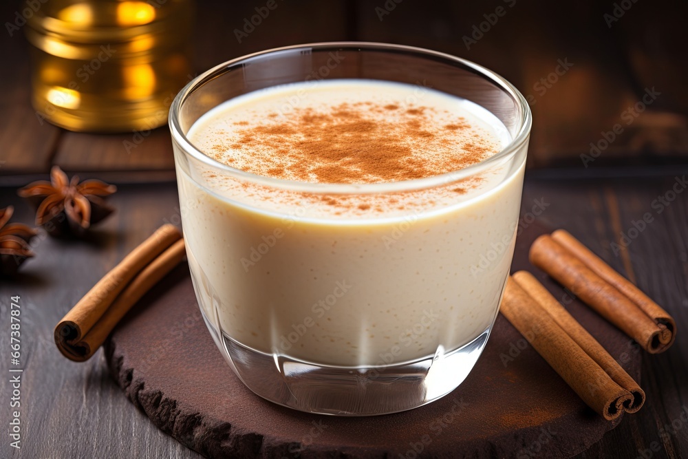 Holiday Christmas Eggnog with Cinnamon in Glass Generative Rendering Holiday Christmas Eggnog with Cinnamon in Glass Generative Rendering