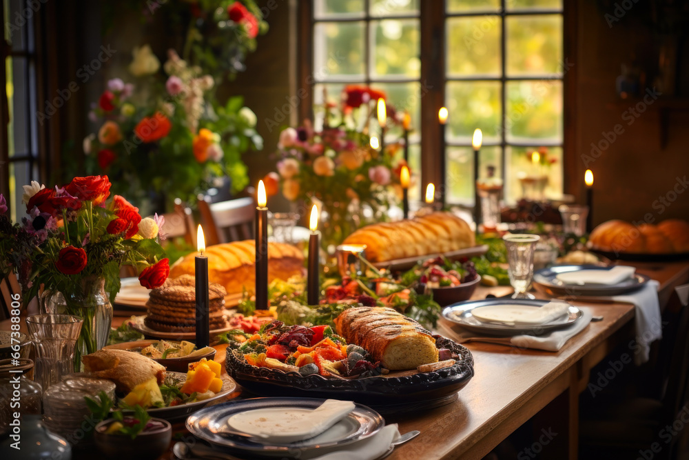 table with a delicious dinner and candles ai generative table with a delicious dinner and candles ai generative
