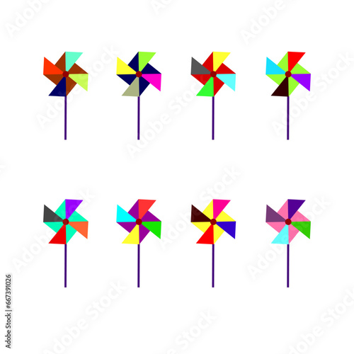 Colorful paper windmill pinwheel. kids toy coloring.