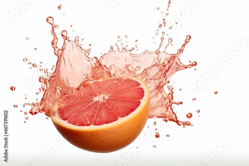Splash of grapefruit juice on white background. Generative AI