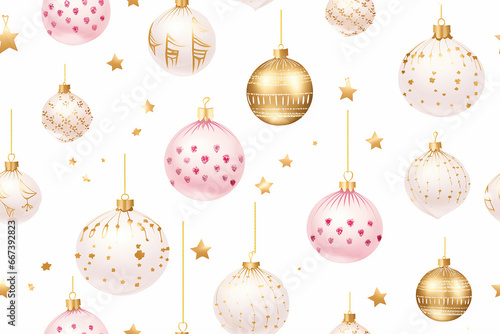 pink and gold Christmas ornament pattern, repeatable and seamless